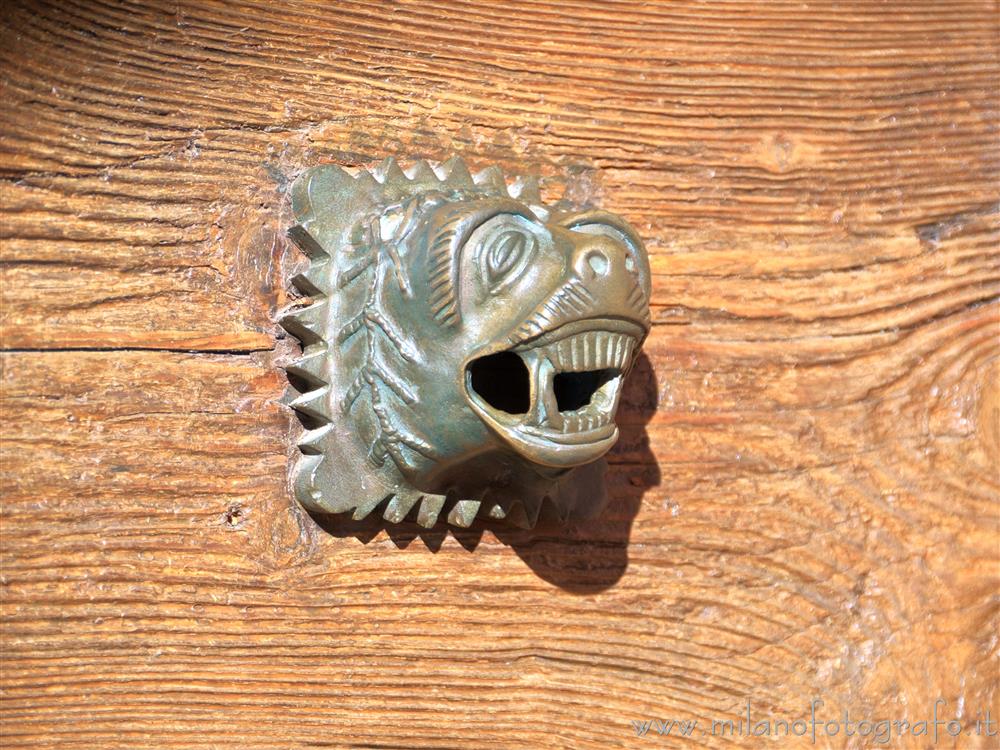 San Nazzaro Sesia (Novara, Italy) - Handle with the form of a lion head in the Abbey of Saints Nazario and Celso